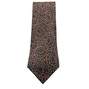 Vintage Made in Italy Necktie Brown Black 100% Silk Geometric Pattern Retro 56x3